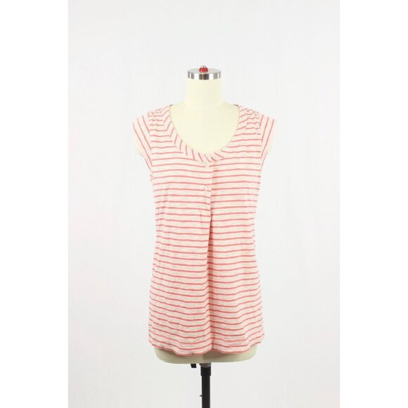 MARC BY MARC JACOBS Coral Pink White Striped Cotton Tunic Tank Top, Size S - Picture 1 of 9